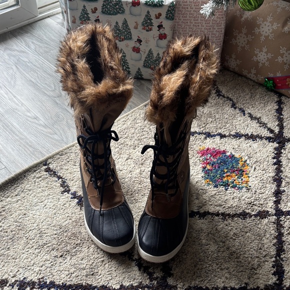 JustFab Shoes - JustFab Black and Brown Fur-Lined Winter Boots